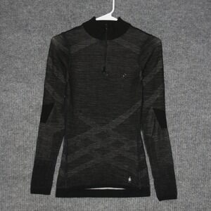 Smartwool Intraknit 200 1/4 Zip Top Womens XS Black Gray Base Layer Workout